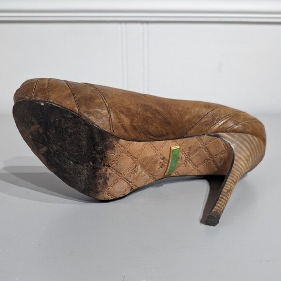 L.A.M.B brown leather peeptoe stilletto - Picture 10 of 12